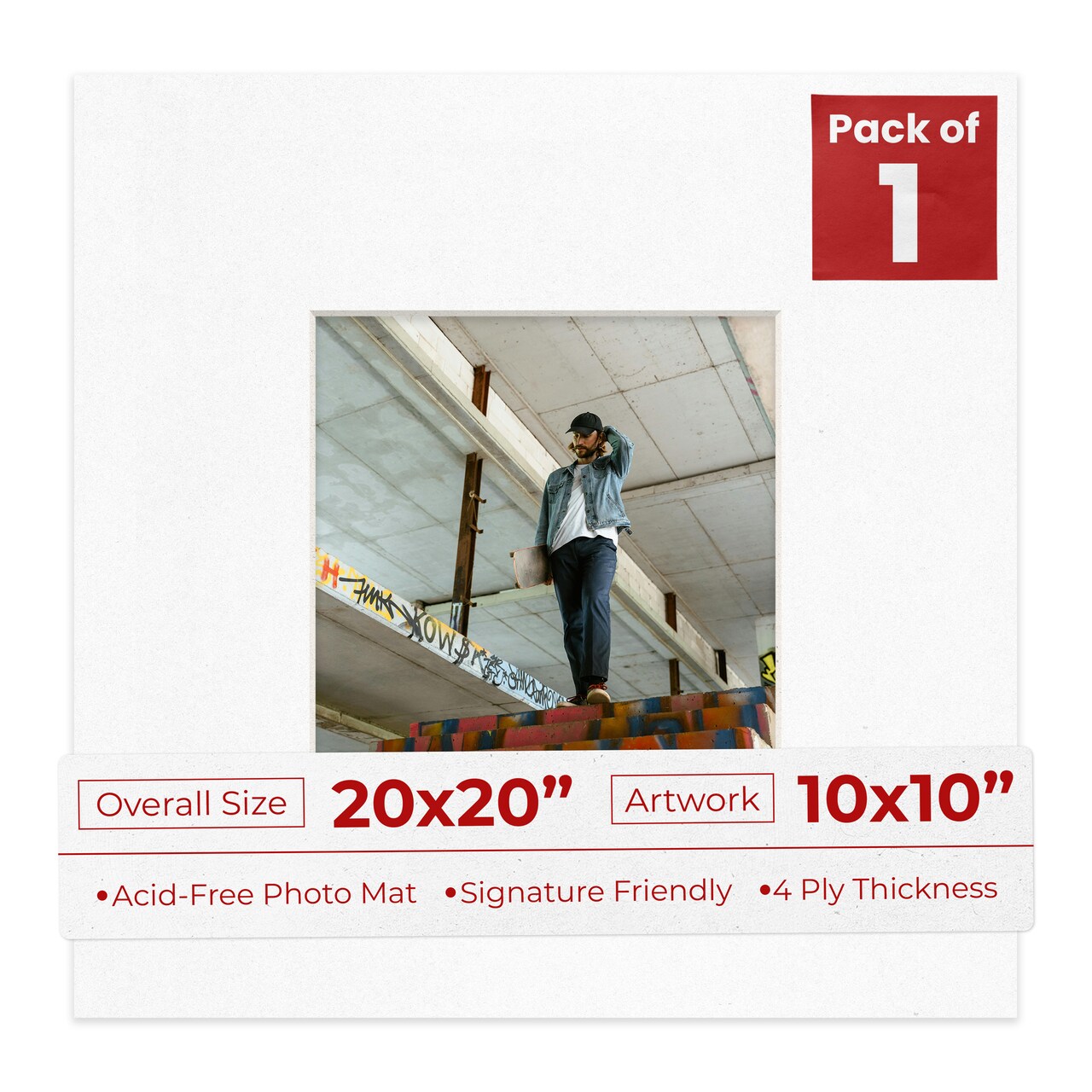 White with Black Core Mat Board for 20x20 Frames - Fits 10x10 Photos